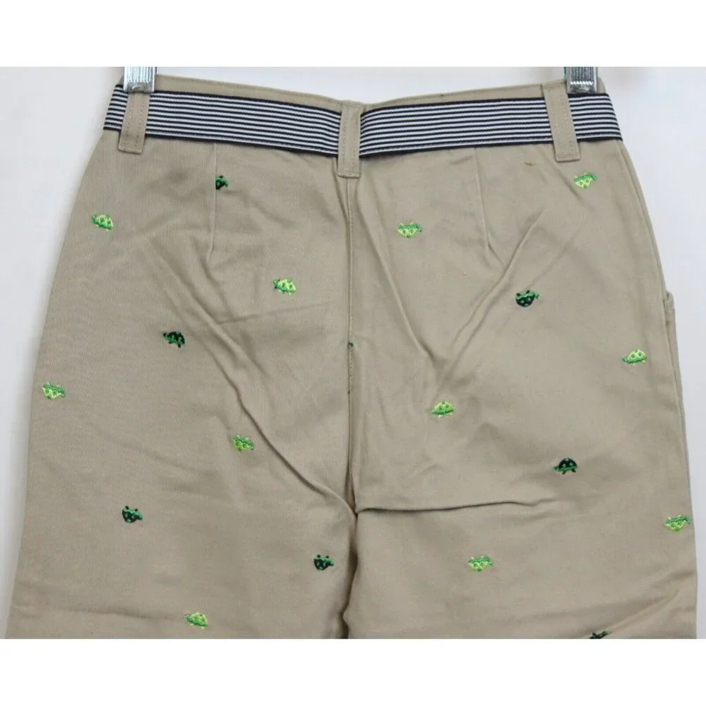 NEW 2006/05 Gymboree Prep Club Khaki Pants sz 7 Spring Turtle Ruffle Belt Embroi